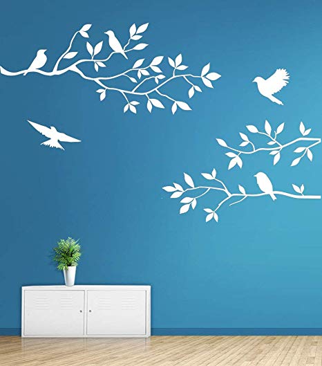 Mix Decor Branch Wall Decal - Birds Trees Wall Sticker Family TV Background Removable Vinyl Mural Wallpaper for Livingroom Kid Baby Nursery Room DIY Decoration Gift 28x20 Inch,White