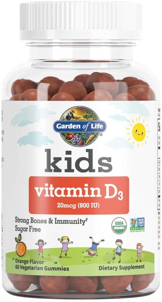 Garden of Life Kids Organic Vitamin D3 Gummies, Orange Flavor - 800 Iu (100% Dv) for Immunity & Strong Bones, Sugar Free Once Daily D3 Gummy Vitamins for Kids, 60 Vegetarian Gummies (60-Day Supply)