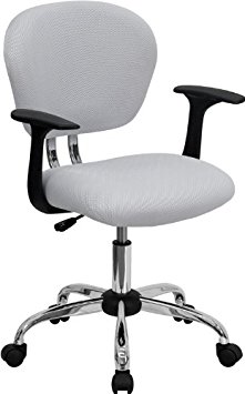 Flash Furniture H-2376-F-WHT-ARMS-GG Mid-Back White Mesh Task Chair with Arms and Chrome Base