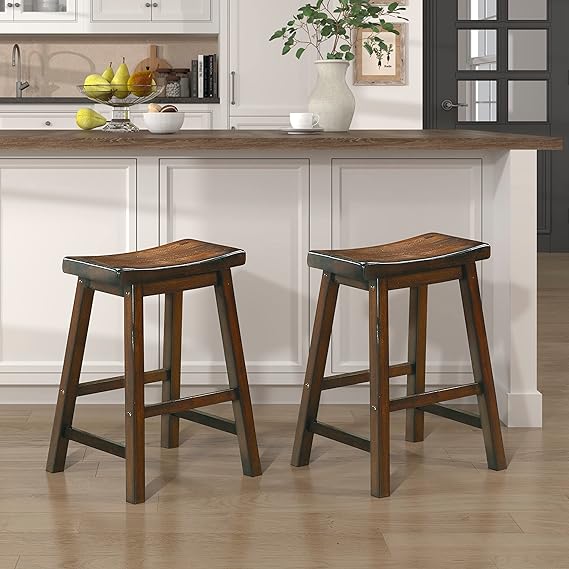 Lexicon Finnian Saddle Wood Counter Height Stool (Set of 2), 23.5" SH, Distressed Cherry
