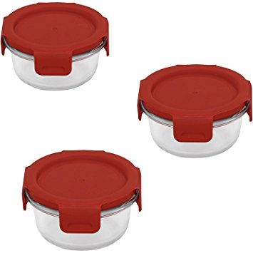 Pyrex Round Storage 3-Piece Value Pack with Red 4-Lock Poppy Plastic Covers