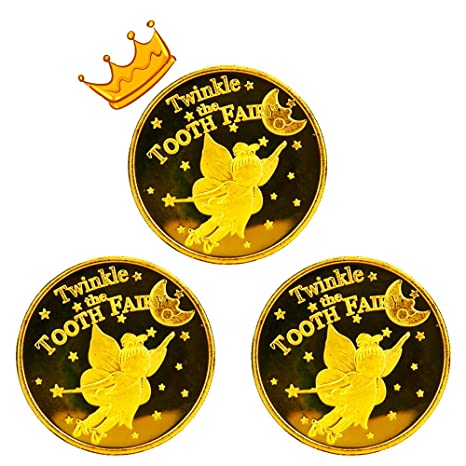 Tooth Fairy Coins for Lost Tooth Kids with Gold-Plated,1.7Inch, Set of 3