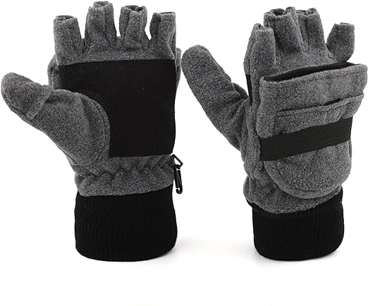 Mens Fleece Mitten Gloves 3M Thinsulate Thermal Convertible Mittens Cold Weather Half Finger Gloves