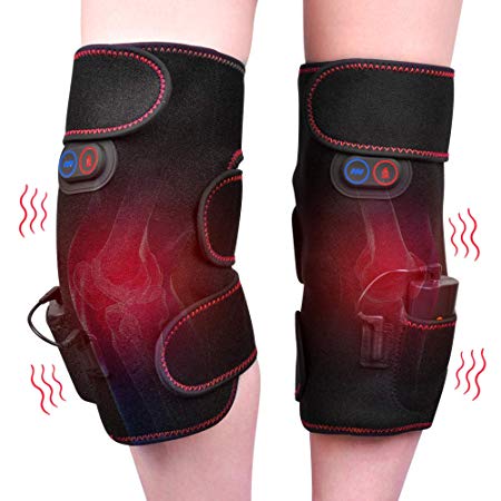 Heat Massage Knee Pads, HailiCare Vibratory Heated Knee Wrap Brace to Warm Protect Knees, Give 2 Legs Therapy Support for Knee Sprains, Joint Pain, Pain Relief for Men Women with Power Banks (2 PCS)