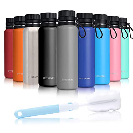 ARTEESOL Water Bottle 17/25/34 oz (500/750/1000 ml) BPA Free Vacuum Insulated 18/8 Stainless Steel Leak-proof Double-Walled Wide Mouth Thermos for Sports Gym Workout, Cold or Hot for 12h [9 Colors]