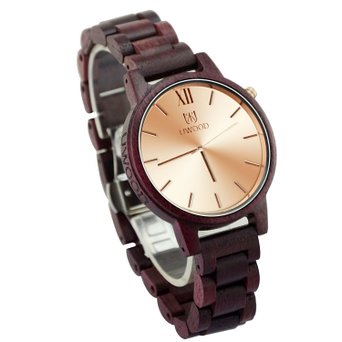 Ideashop Purpleheart Sandal Wood Watch Gold Swiss Movement Quartz Wooden Mens Wristwatch Unique Gift