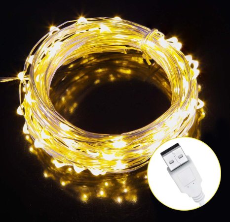 Led String Lights ,Ougilay 33Ft 100 LED Waterproof Warm White Copper Wire Starry light for Indoors or Outdoors