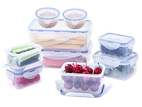18 Piece Set Food Storage Containers, 100% LeakProof BPA Free Airtight Plastic, Kids Lunch Bento Boxes, Microwave, Freezer and Dishwasher Safe, Large Small Meal Prep Containers