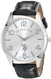 US Polo Assn Classic Mens USC50224 Silver-Tone Watch with Black Faux Leather Band
