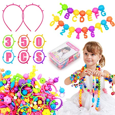 Kids Jewelry Making Kit - (350  PCS) Pop Beads Set Educational Arts and Crafts Toys Gifts for Girls Age 4, 5, 6, 7, 8 Year, Necklace and Bracelet and Ring Creativity DIY Set