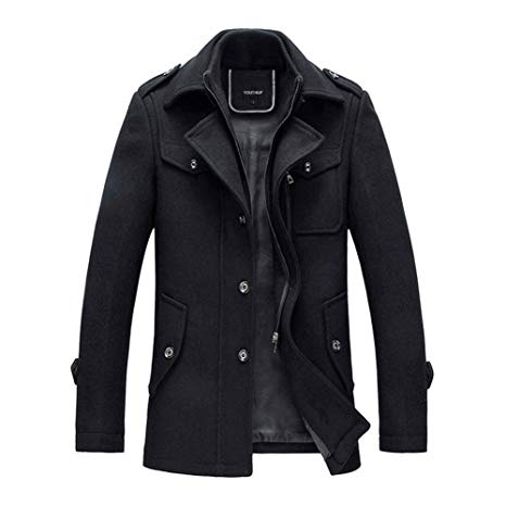 YOUTHUP Mens Coats Casual Winter Wool Jackets Regular Fit Trench Coat Tweed Outerwear Peacoats