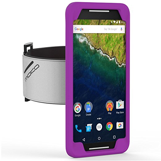 Nexus 6P Armband, MoKo Silicone Armband for Google Nexus 6P by Huawei 5.7 Inch Smartphone 2015 - Key Holder Slot, well-rounded protection, Perfect Earphone Connection while Workout Running, PURPLE