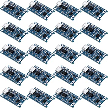 Mudder 20 Pieces TP4056 Charging Module Battery Charging Board with Battery Protection 18650 BMS 5V Micro USB 1A 186 50 Charge Module