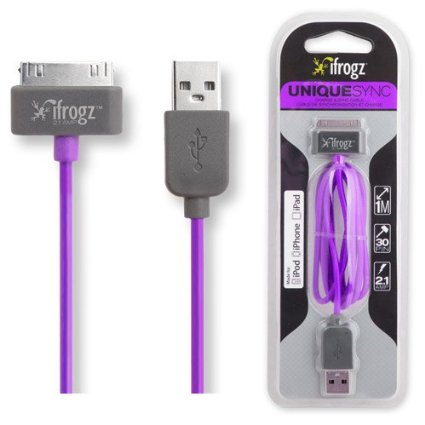 iFrogz IFZ-CH-PS-PRP Unique Synch Apple Sync/Charge Cable (30 Pin) - Retail Packaging - Purple