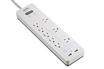 APC 8-Outlet Surge Protector Power Strip with USB Charging Ports, 2160 Joules, SurgeArrest Home/Office (PH8U2W)