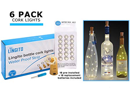 6 White Wine Bottle Cork Lights With 18 Pre-Installed   18 Replacement Batteries included, Copper Wire Lights, String Led Lights for Bottles DIY, Mood Lights