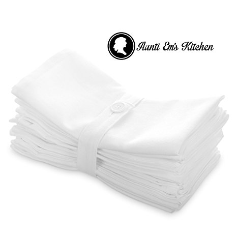 Aunti Em's Kitchen Dinner Napkins Cloth 12 Pack 20x20 Oversized Bulk 100% Natural Cotton White Cotton Linens for Events, Weddings and Dinner