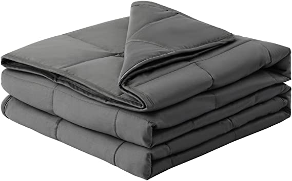 EDILLY Adult Weighted Blanket( 48''x 72'', 15lbs Twin Size,Dark Grey) for 110-180 lbs Individuals |100% Cotton Cover with Glass Beads