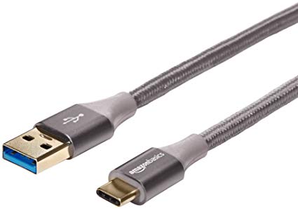 AmazonBasics Double Braided Nylon USB Type-C to Type-A 3.1 Gen 1 Cable | 10 feet, Dark Grey