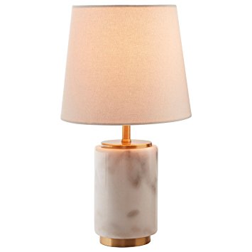 Rivet Modern Marble Mini Lamp With Bulb, 14" H, White Marble, Brass