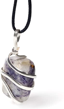 Charoite Pendant Wrapped Necklace – for Comfort Endurance Courage Support Loneliness Alienation Fear Compulsions - Authentic Stone on Adjustable Length Cord - Real Gemstone Chakra Healing Charm