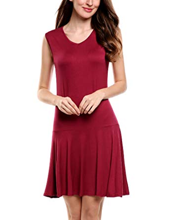 Beyove Women Asymmetrical Mock Neck Short Sleeve Casual Plain Loose Tunic Dress