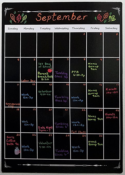 Extra Large Monthly Black Fluorescent Magnetic Dry Erase Calendar 12" X 17" - Full Magnetic Backing (12" x 17" Monthly Fluorescent Magnetic Calendar)