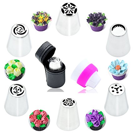 Cake decorating kit Stainless Steel Tulip Rose Russian Piping Tips 6PCS for Pastry Icing Cupcake with 1 Tri-Color Coupler (6)