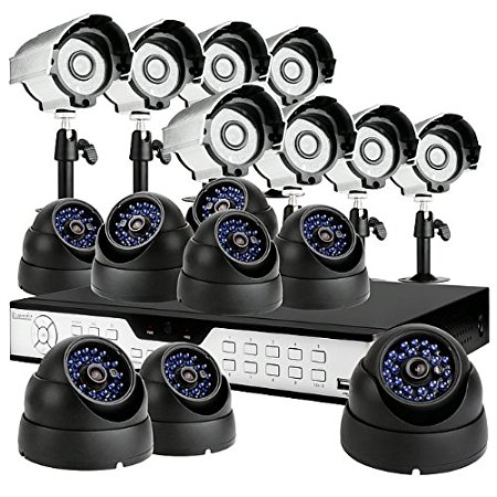 ZMODO 16CH H.264 DVR CCTV Security Surveillance System with 8 Bullet Night Vision Cameras and 8 Dome Indoor/Outdoor Security Cameras -No Hard Drive