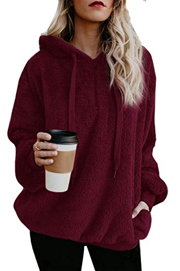 ReachMe Women's Oversized Sherpa Pullover Hoodie with Pockets 1/4 Zip Sweatshirt