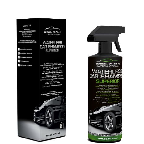 Green Clean Automotive Waterless Car Shampoo Superior - Best Ecological Car Care Product - Spot-Free - Wash Without Hose and Water - Spray On Wipe Off - Ultimate Shine and Protection - Ready To Use 16 oz