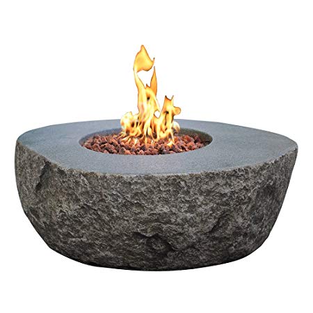 Elementi Boulder Cast Concrete Propane Fire Table, Outdoor Fire Pit Fire Table Patio Furniture, 45,000 BTU Auto-Ignition, Stainless Steel Burner, Canvas Cover & Lava Rock Included