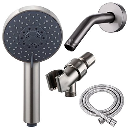 KES Handheld Shower Head with 2-Meter Extra Long Hose and Shower Arm Mount Bracket Holder Bathroom 5-Function Replacement Showerhead for Bath Showering System Brushed Nickel, DP501B-2