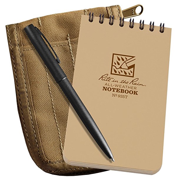 Rite in the Rain All-Weather 3" x 5" Top-Spiral Notebook Kit: Tan CORDURA Fabric Cover, 3" x 5" Tan Notebook, and an All-Weather Pen (No. 935T-KIT)