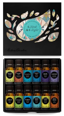 6) Synergy Blends and 6) Top Single Oils 100% Pure Therapeutic Grade Essential Oils- 12/ 10 ml of Breathe Easier, Cinnamon Leaf, Eucalyptus, Fighting Five (previously known as Four Thieves), Hope, Lavender, Lemon, Peppermint, Purify, Stress Relief, Sunshine Spice, Sweet Orange by Edens Garden