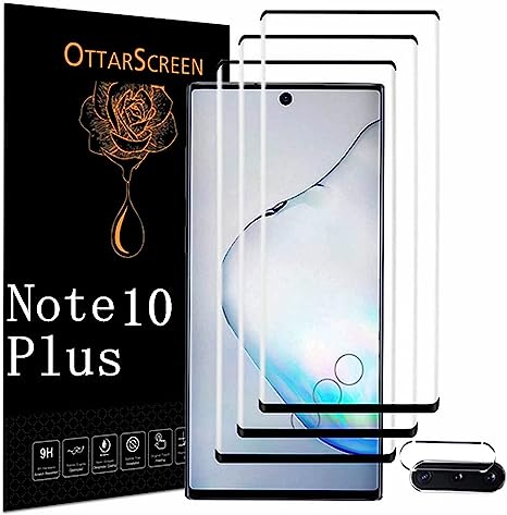 OttarScreen Galaxy Note 10  Plus Screen Protector【3 1 Pack 】 Camera Lens Protector, Compatible Fingerprint, Easy Installation, 3D Glass 9H Hardness Tempered Glass Screen Protector for Samsung Galaxy Note 10 Plus