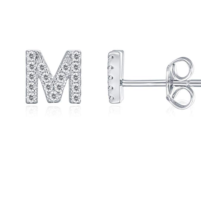 PAVOI 925 Sterling Silver CZ Simulated Diamond Stud Earrings Fashion Alphabet Letter Initial Earrings