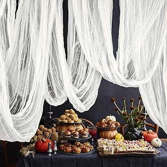 500" x 85" Halloween Creepy Cloth - White Halloween Spooky Fabric Cloth - Large Creepy Spooky Halloween Decorations for Haunted House Window Backdrops Garden Halloween Party