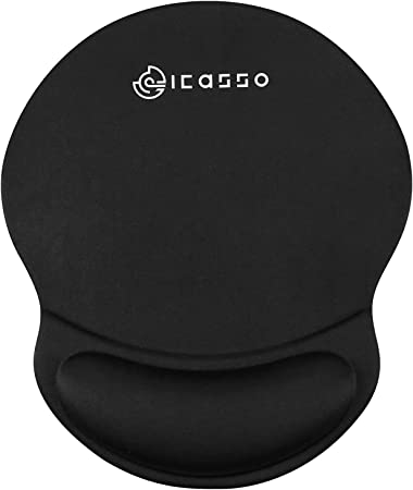 Mouse Pad with Wrist Support Rest,iCasso Pure Black Ergonomic Memory Foam Wrist Rest Mat,Non Slip Rubber Base, Mousemat for Office Gamer Programmer