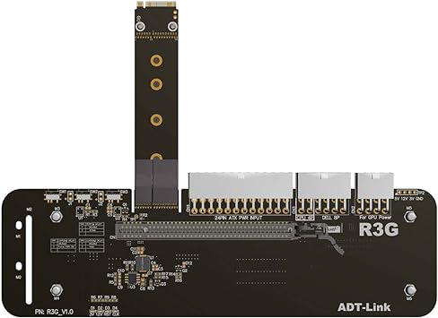 ADT-Link M.2 Key M NVMe External Graphics Card Stand Bracket with PCIe3.0 x4 Riser Cable 25cm 50cm 32Gbs for ITX STX NUC VEGA64 GTX1080ti (25CM,R43SG)