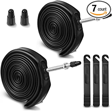 7 Pieces Bike Replacement Inner Tubes Kit, Includes 2 Pieces 28 700 x 20-25c Road Bicycle Bike Inner Tubes with 60 mm Presta Valve, 2 Pieces Presta Valve Caps, 3 Pieces Bicycle Tire Lever