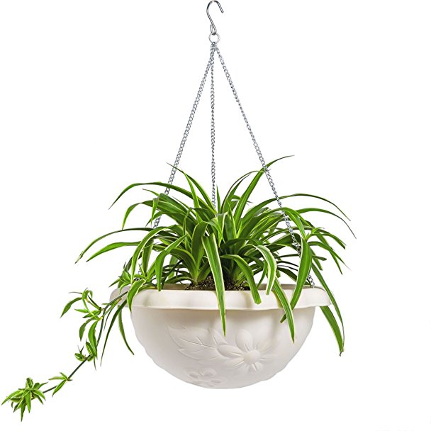 Mkono Plastic Hanging Plant Planter Basket with Chain for Indoor Outdoor Plants, 13" Diameter