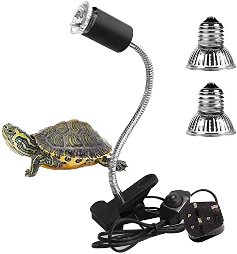 LEDGLE UVA/UVB Tortoise Heat Lamp, 25W 50W Clamp-on Reptile Heat Bulb, 360° Adjustable Aquarium Heating Light, E27 Clamp-on Pet Heating Emitter for Reptiles/Amphibians/Lizards/Turtle/Snakes