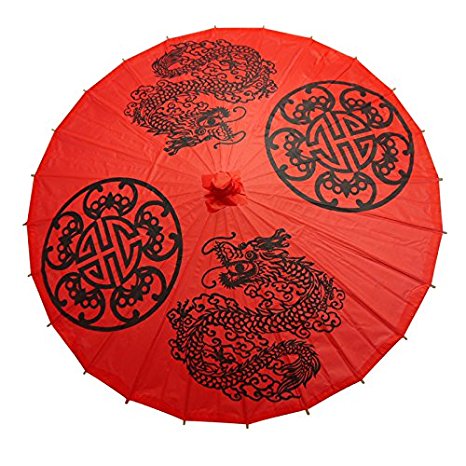 Quasimoon 32" Red Double Happiness Paper Parasol Umbrella by PaperLanternStore
