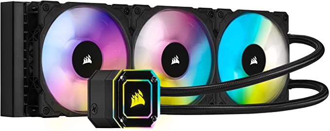 Corsair iCUE H150i ELITE CAPELLIX Liquid CPU Cooler (33 Ultra-Bright CAPELLIX RGB LEDs, Three 120mm ML RGB Series PWM Fans, 400 to 2,400 RPM, Zero RPM Mode, Corsair iCUE Commander CORE Included) Black