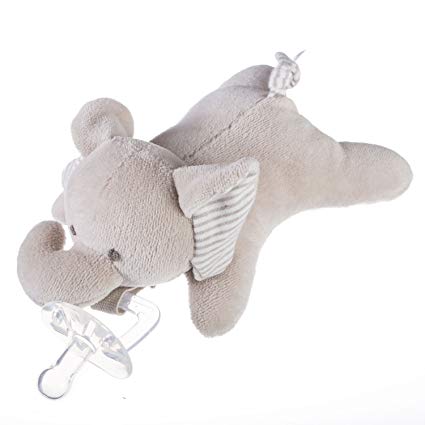 Benaturalbaby Organic Cotton Elephant Soft Toy and Infant Pacifier- Stuffed Animal Plush Elephant Pacifier Holder ( Includes Detachable Pacifier, Use with Multiple Brand Name Pacifiers),7.5 inch