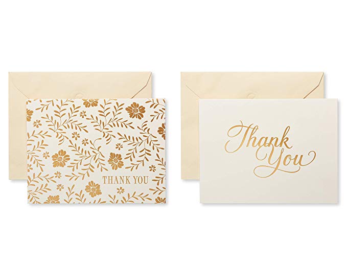 American Greetings Gold and Cream Thank-You Cards and Cream Envelopes, 50-Count