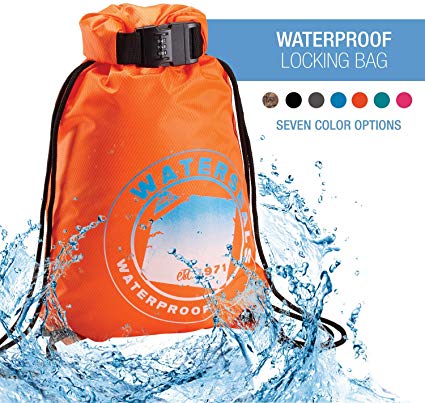 Lewis N. Clark WaterSeals Cinch Drawstring Backpack Women & Men Anti-Theft Combination Lock   Ripstop Waterproof Material to Protect Wallet iPhone   Valuables at The Beach Pool Sports Camping