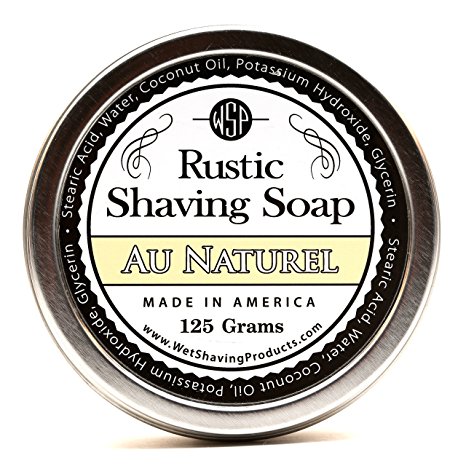 WSP Hypoallergenic Luxury Rustic Shaving Soap 4.4 Oz in Tin Artisan Made in America Using Vegan Natural Ingredients (Au Naturel)