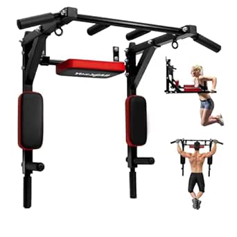 Yes4All Multifunctional Wall Mounted Pull Up Bar Chin Up Bar Dip Station for Home Gym Workout, Power Tower Set Training Equipment Fitness Supports 515 lbs